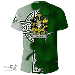 ScotsTee Shop Irish Warner Coat of Arms Irish Family Crest T Shirt Irish Shamrock Celtic Cross T Shirt