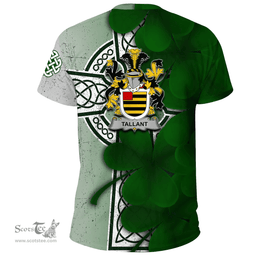 ScotsTee Shop Irish Tallant or Tallon Coat of Arms Irish Family Crest T Shirt Irish Shamrock Celtic Cross T Shirt