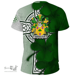 ScotsTee Shop Irish Vandeleur Coat of Arms Irish Family Crest T Shirt Irish Shamrock Celtic Cross T Shirt