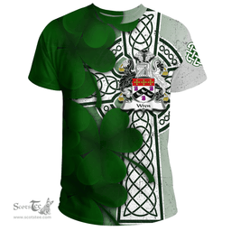 ScotsTee Shop Irish Wren or Wrenn Coat of Arms Irish Family Crest T Shirt Irish Shamrock Celtic Cross T Shirt