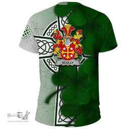 ScotsTee Shop Irish Scully or O Scully Coat of Arms Irish Family Crest T Shirt Irish Shamrock Celtic Cross T Shirt