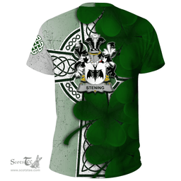 ScotsTee Shop Irish Stening Coat of Arms Irish Family Crest T Shirt Irish Shamrock Celtic Cross T Shirt