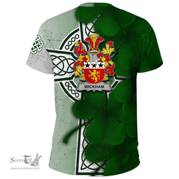 ScotsTee Shop Irish Wickham Coat of Arms Irish Family Crest T Shirt Irish Shamrock Celtic Cross T Shirt