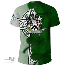 ScotsTee Shop Irish Warters Coat of Arms Irish Family Crest T Shirt Irish Shamrock Celtic Cross T Shirt