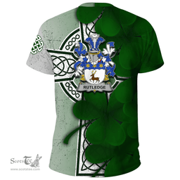 ScotsTee Shop Irish Rutledge Coat of Arms Irish Family Crest T Shirt Irish Shamrock Celtic Cross T Shirt