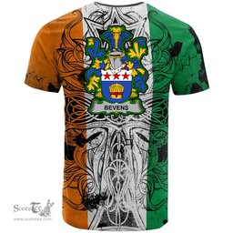 ScotsTee Shop Irish Bevens Coat of Arms Irish Family Crest T Shirt Celtic Ireland Green, White and Orange T Shirt