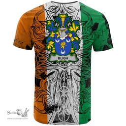 ScotsTee Shop Irish Bligh Coat of Arms Irish Family Crest T Shirt Celtic Ireland Green, White and Orange T Shirt