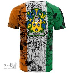 ScotsTee Shop Irish Betham Coat of Arms Irish Family Crest T Shirt Celtic Ireland Green, White and Orange T Shirt