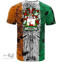 ScotsTee Shop Irish Bowen Coat of Arms Irish Family Crest T Shirt Celtic Ireland Green, White and Orange T Shirt