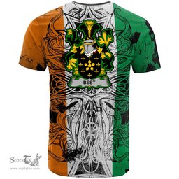 ScotsTee Shop Irish Best Coat of Arms Irish Family Crest T Shirt Celtic Ireland Green, White and Orange T Shirt