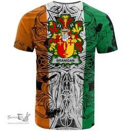 ScotsTee Shop Irish Branigan or O Branagan Coat of Arms Irish Family Crest T Shirt Celtic Ireland Green, White and Orange T Shirt