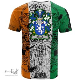 ScotsTee Shop Irish Balle Coat of Arms Irish Family Crest T Shirt Celtic Ireland Green, White and Orange T Shirt