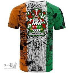 ScotsTee Shop Irish Atkinson Coat of Arms Irish Family Crest T Shirt Celtic Ireland Green, White and Orange T Shirt
