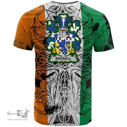 ScotsTee Shop Irish Bagnall Coat of Arms Irish Family Crest T Shirt Celtic Ireland Green, White and Orange T Shirt
