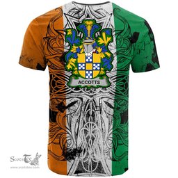 ScotsTee Shop Irish Accotts Coat of Arms Irish Family Crest T Shirt Celtic Ireland Green, White and Orange T Shirt