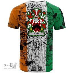 ScotsTee Shop Irish Athy Coat of Arms Irish Family Crest T Shirt Celtic Ireland Green, White and Orange T Shirt