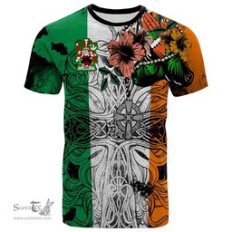 ScotsTee Shop Irish Athy Coat of Arms Irish Family Crest T Shirt Celtic Ireland Green, White and Orange T Shirt