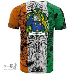 ScotsTee Shop Irish Ferguson Coat of Arms Irish Family Crest T Shirt Celtic Ireland Green, White and Orange T Shirt