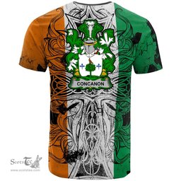 ScotsTee Shop Irish Concanon or O Concanon Coat of Arms Irish Family Crest T Shirt Celtic Ireland Green, White and Orange T Shirt