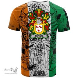ScotsTee Shop Irish Cairnes Coat of Arms Irish Family Crest T Shirt Celtic Ireland Green, White and Orange T Shirt