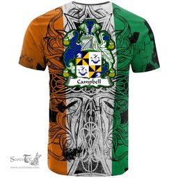 ScotsTee Shop Irish Campbell Coat of Arms Irish Family Crest T Shirt Celtic Ireland Green, White and Orange T Shirt