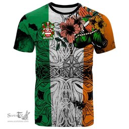 ScotsTee Shop Irish Dowdall Coat of Arms Irish Family Crest T Shirt Celtic Ireland Green, White and Orange T Shirt