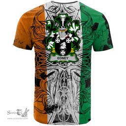 ScotsTee Shop Irish Edney Coat of Arms Irish Family Crest T Shirt Celtic Ireland Green, White and Orange T Shirt