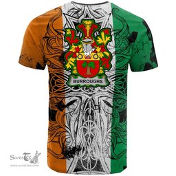 ScotsTee Shop Irish Burroughs Coat of Arms Irish Family Crest T Shirt Celtic Ireland Green, White and Orange T Shirt