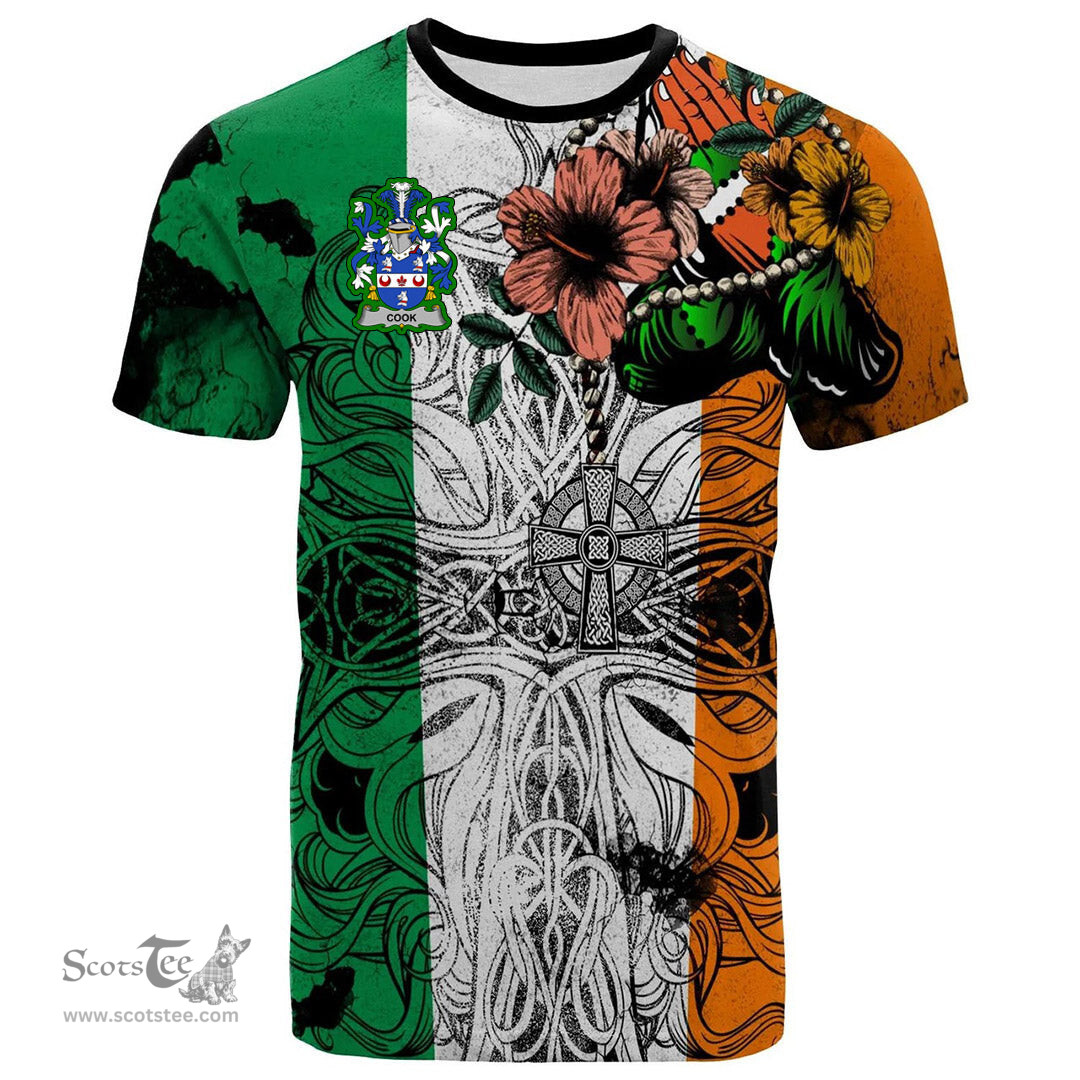 ScotsTee Shop Irish Cook Coat of Arms Irish Family Crest T Shirt Celtic Ireland Green, White and Orange T Shirt