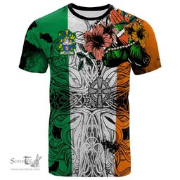 ScotsTee Shop Irish Eagar Coat of Arms Irish Family Crest T Shirt Celtic Ireland Green, White and Orange T Shirt