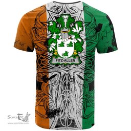 ScotsTee Shop Irish Fitz Allen Coat of Arms Irish Family Crest T Shirt Celtic Ireland Green, White and Orange T Shirt