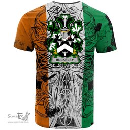 ScotsTee Shop Irish Bulkeley Coat of Arms Irish Family Crest T Shirt Celtic Ireland Green, White and Orange T Shirt