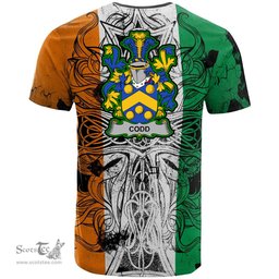 ScotsTee Shop Irish Codd Coat of Arms Irish Family Crest T Shirt Celtic Ireland Green, White and Orange T Shirt