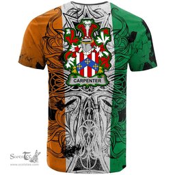 ScotsTee Shop Irish Carpenter Coat of Arms Irish Family Crest T Shirt Celtic Ireland Green, White and Orange T Shirt