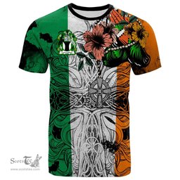 ScotsTee Shop Irish Connaughton Coat of Arms Irish Family Crest T Shirt Celtic Ireland Green, White and Orange T Shirt