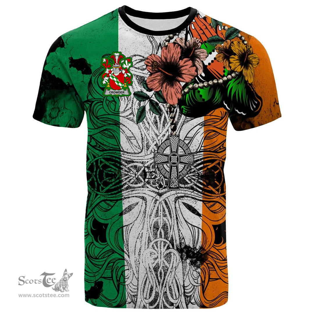 ScotsTee Shop Irish Crowder Coat of Arms Irish Family Crest T Shirt Celtic Ireland Green, White and Orange T Shirt
