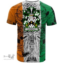 ScotsTee Shop Irish Crowley Coat of Arms Irish Family Crest T Shirt Celtic Ireland Green, White and Orange T Shirt