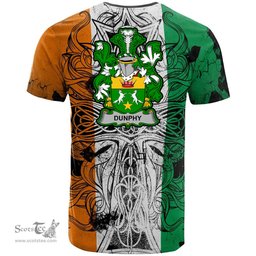 ScotsTee Shop Irish Dunphy Middle Temple Burke s Coat of Arms Irish Family Crest T Shirt Celtic Ireland Green, White and Orange T Shirt