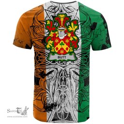 ScotsTee Shop Irish Butt Coat of Arms Irish Family Crest T Shirt Celtic Ireland Green, White and Orange T Shirt