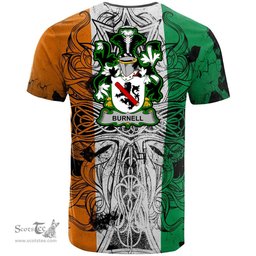 ScotsTee Shop Irish Burnell Coat of Arms Irish Family Crest T Shirt Celtic Ireland Green, White and Orange T Shirt