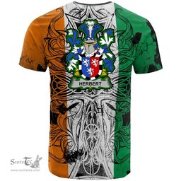 ScotsTee Shop Irish Herbert Coat of Arms Irish Family Crest T Shirt Celtic Ireland Green, White and Orange T Shirt