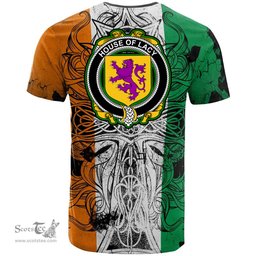 ScotsTee Shop Irish House of LACY Coat of Arms Irish Family Crest T Shirt Celtic Ireland Green, White and Orange T Shirt