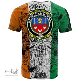 ScotsTee Shop Irish House of MACLOUGHLIN Tirconnell Coat of Arms Irish Family Crest T Shirt Celtic Ireland Green, White and Orange T Shirt