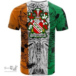 ScotsTee Shop Irish Fitz William Coat of Arms Irish Family Crest T Shirt Celtic Ireland Green, White and Orange T Shirt