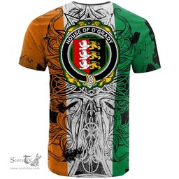 ScotsTee Shop Irish House of O GRADY Coat of Arms Irish Family Crest T Shirt Celtic Ireland Green, White and Orange T Shirt