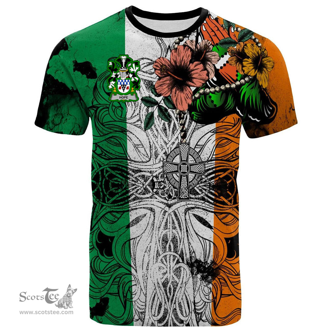 ScotsTee Shop Irish Hope Coat of Arms Irish Family Crest T Shirt Celtic Ireland Green, White and Orange T Shirt