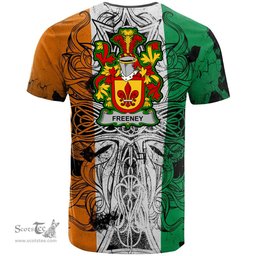 ScotsTee Shop Irish Freeney Coat of Arms Irish Family Crest T Shirt Celtic Ireland Green, White and Orange T Shirt