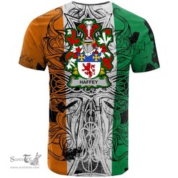 ScotsTee Shop Irish Haffey Coat of Arms Irish Family Crest T Shirt Celtic Ireland Green, White and Orange T Shirt