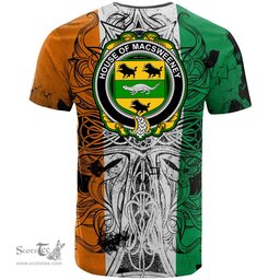 ScotsTee Shop Irish House of MACSWEENEY Coat of Arms Irish Family Crest T Shirt Celtic Ireland Green, White and Orange T Shirt