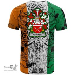 ScotsTee Shop Irish Grymes Coat of Arms Irish Family Crest T Shirt Celtic Ireland Green, White and Orange T Shirt